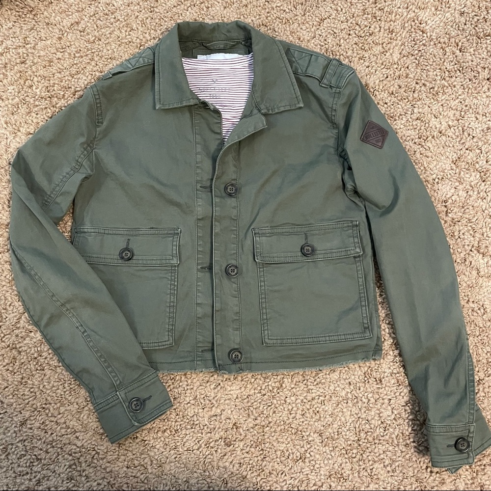 Army Green Cargo Jacket Cropped
